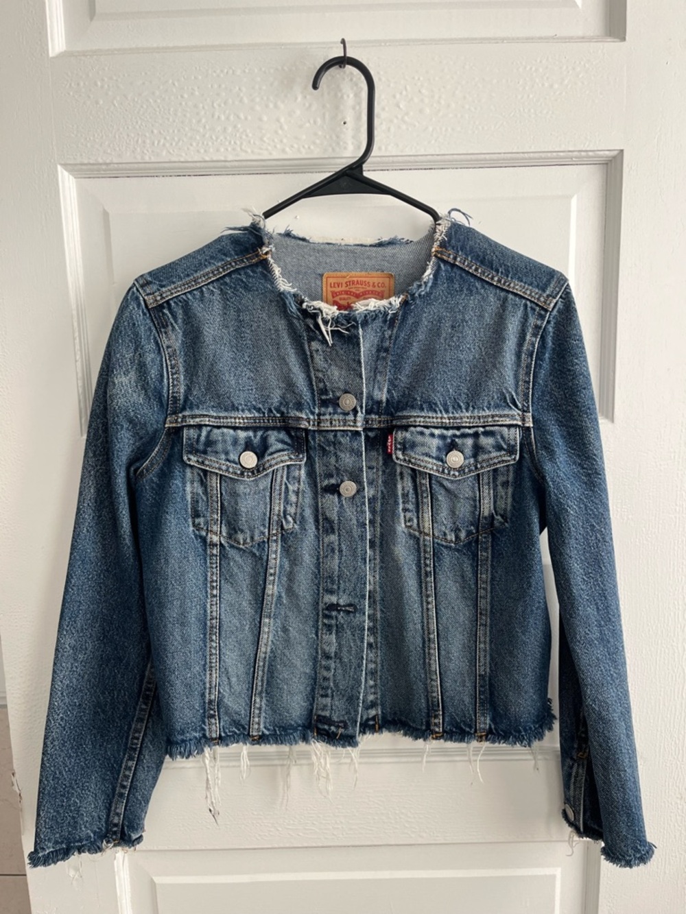 Levi's Distressed Blue Cropped Denim Jacket
